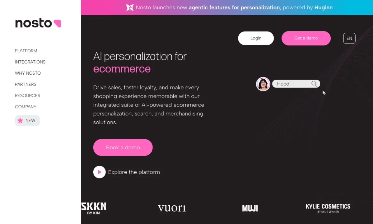 Screenshot of Nosto website