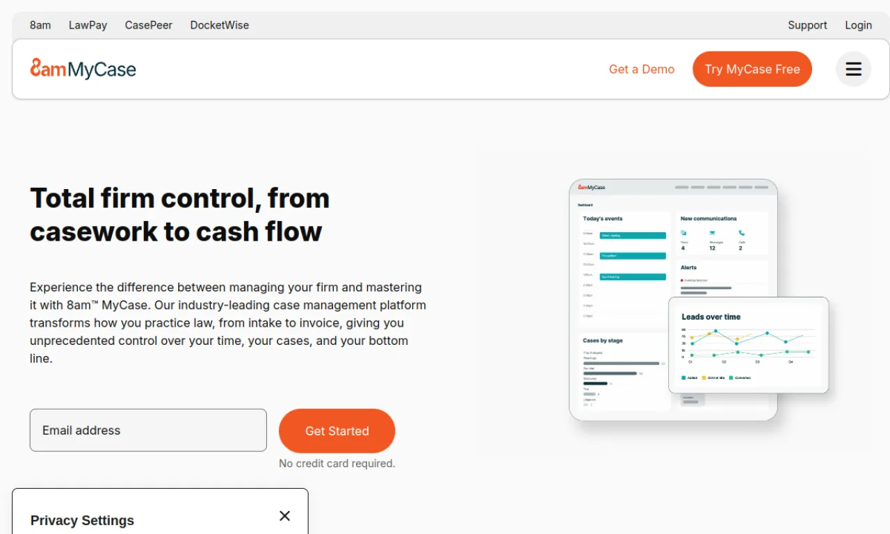 Screenshot of MyCase website