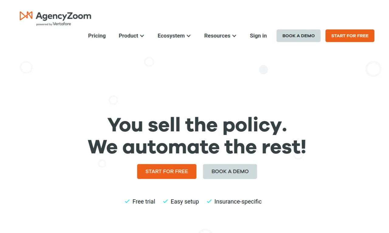 Screenshot of AgencyZoom website