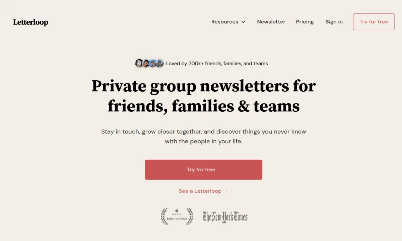 Screenshot of Letterloop website
