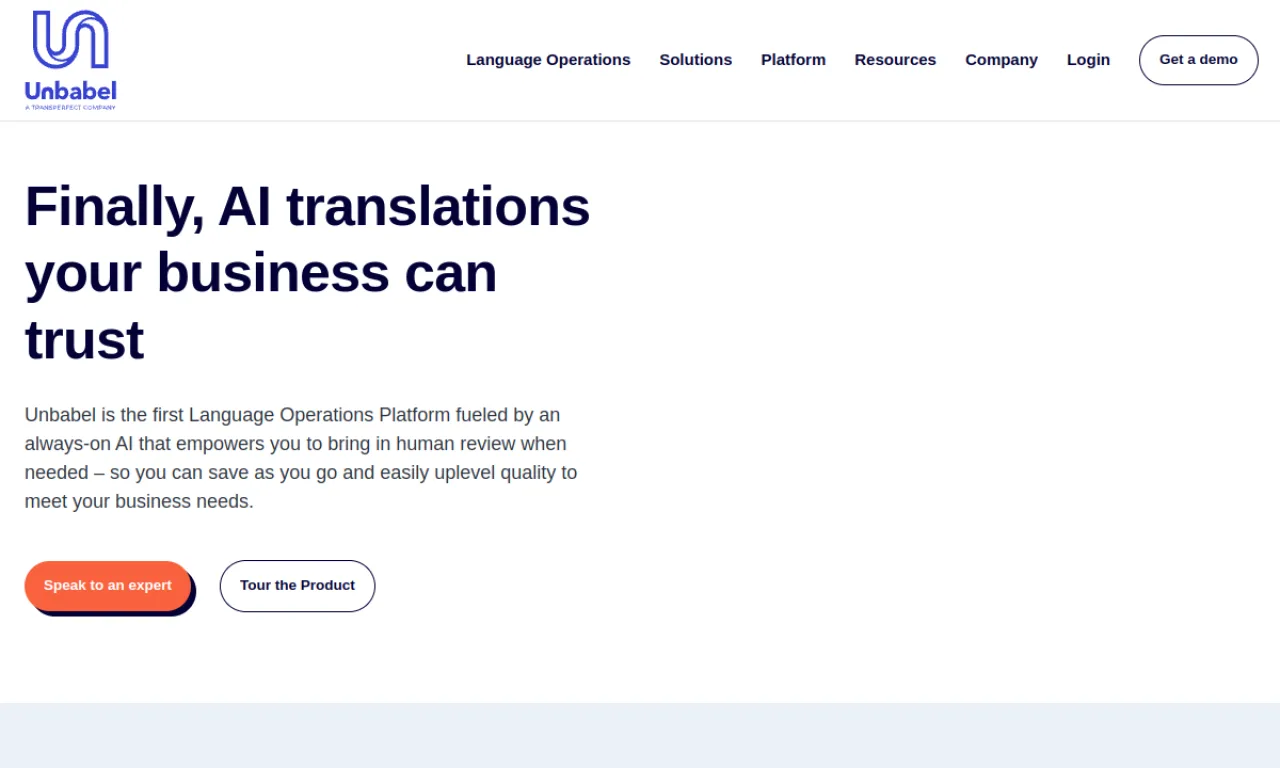 Screenshot of Unbabel website