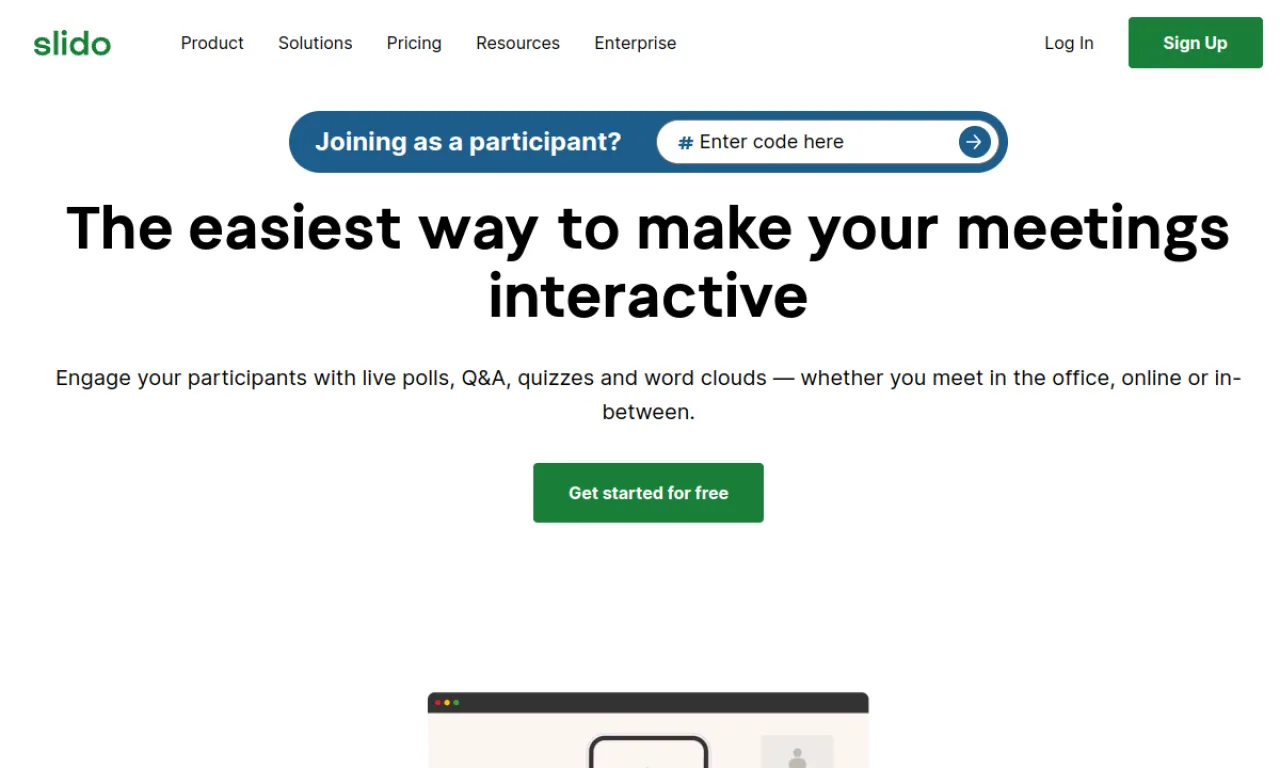 Screenshot of Slido website