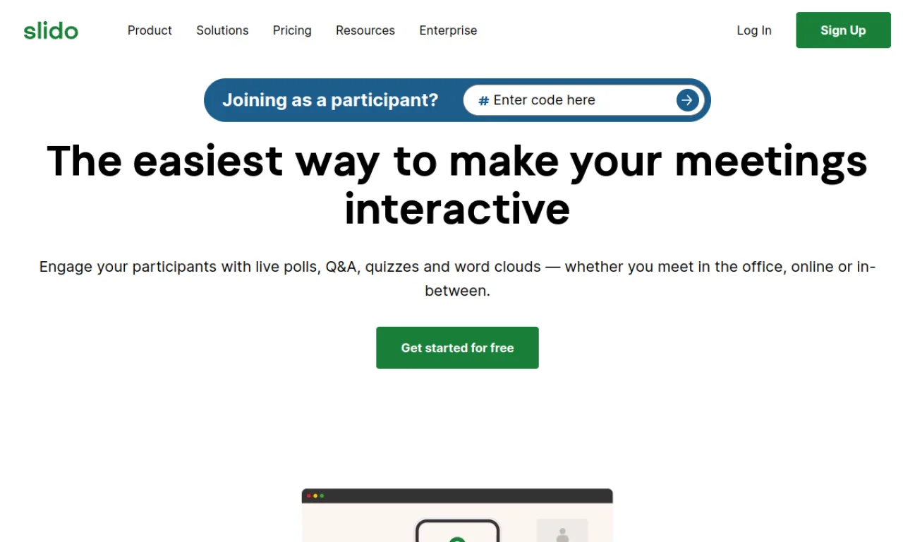 Screenshot of Slido website