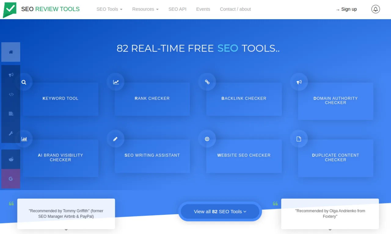 Screenshot of SEO Review Tools website