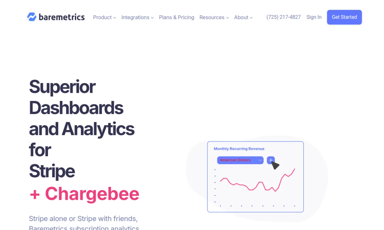 Screenshot of Baremetrics website