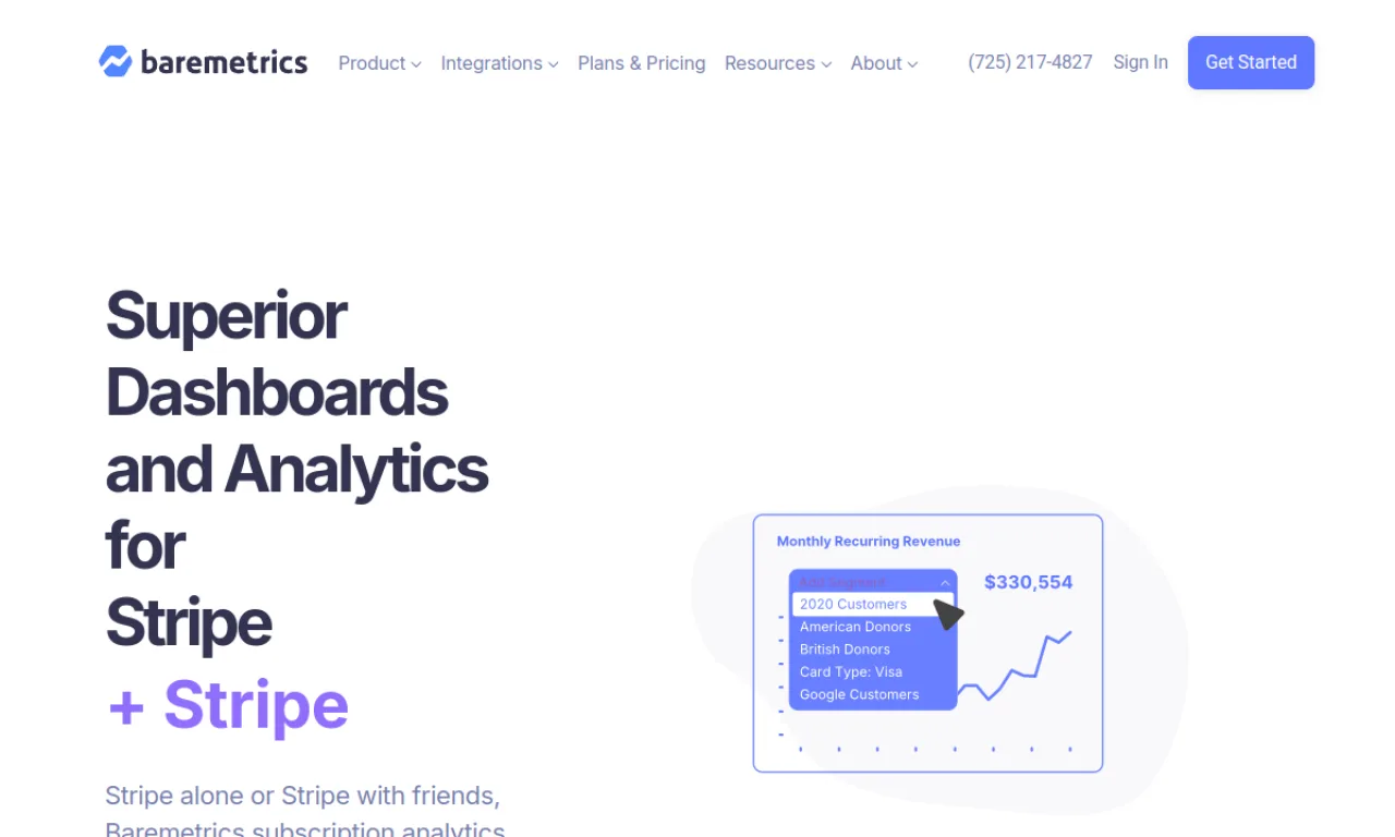 Screenshot of Baremetrics website