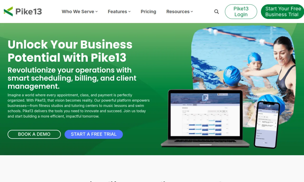 Screenshot of Pike13 website