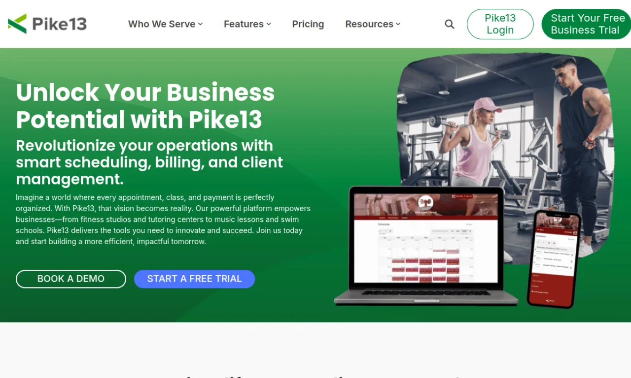 Screenshot of Pike13 website