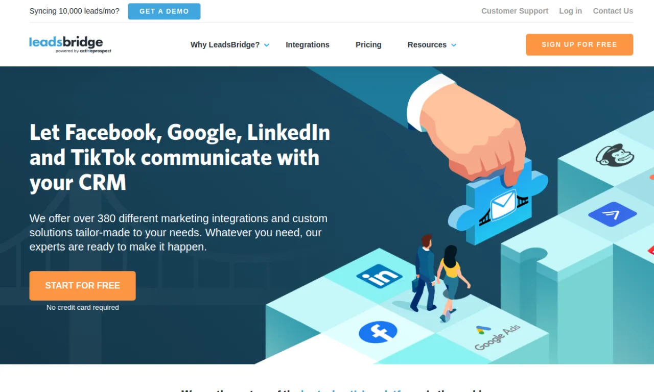 Screenshot of Sync2CRM / LeadsBridge website
