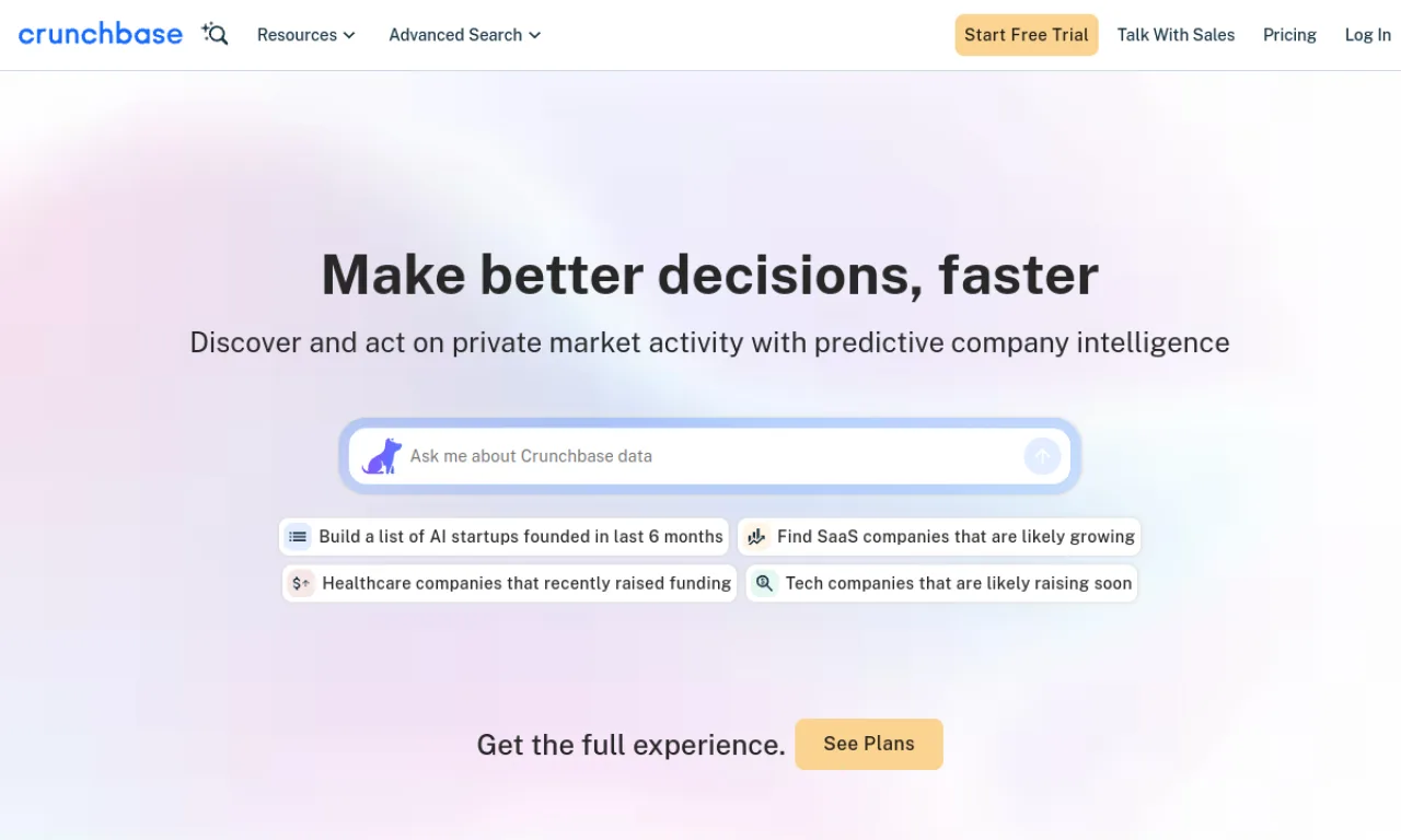 Screenshot of Owler Max / Crunchbase API website