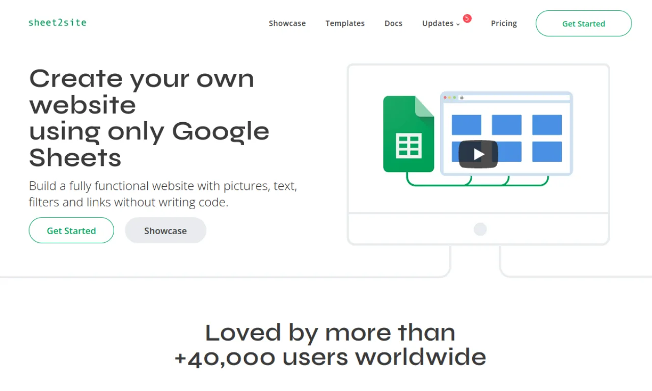 Screenshot of Sheet2Site website