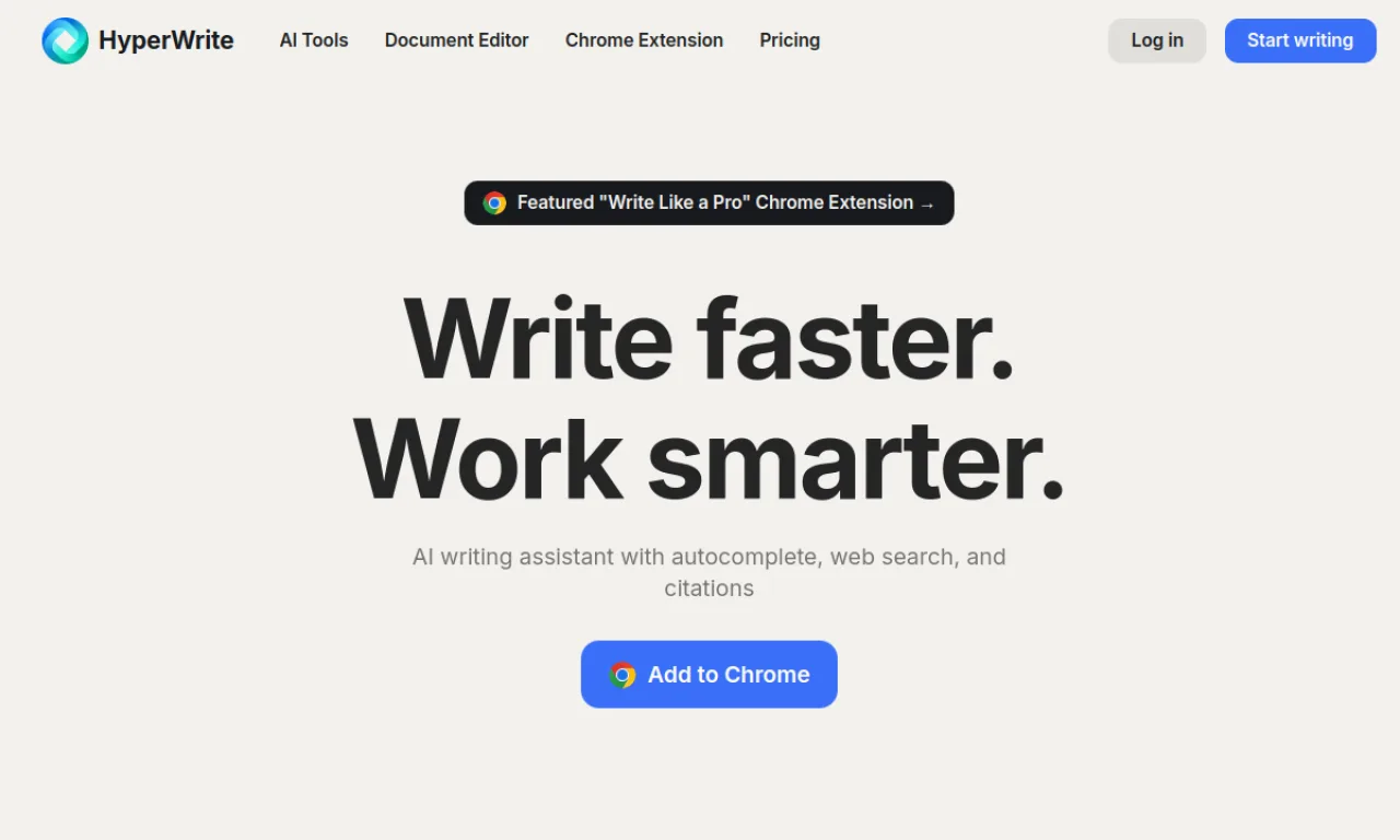 Screenshot of Hyperwrite website