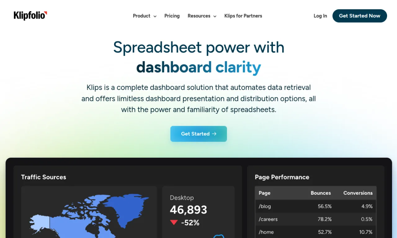 Screenshot of Klipfolio PowerMetrics website
