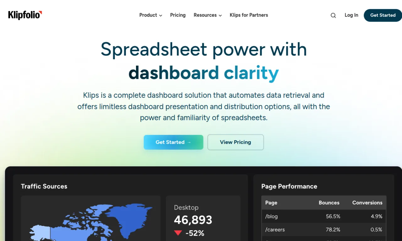Screenshot of Klipfolio PowerMetrics website