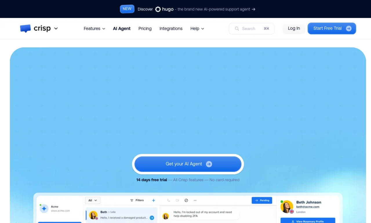 Screenshot of Crisp Chat website