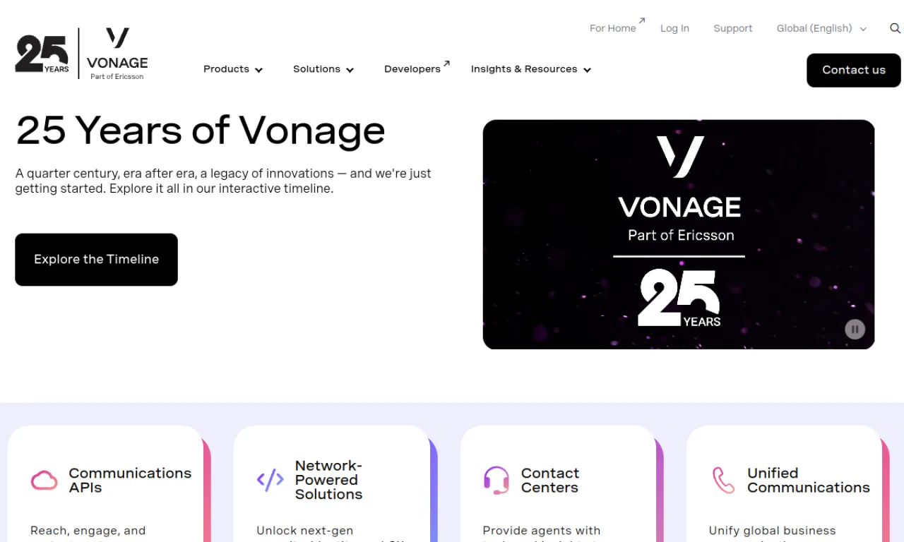 Screenshot of Vonage Messages website