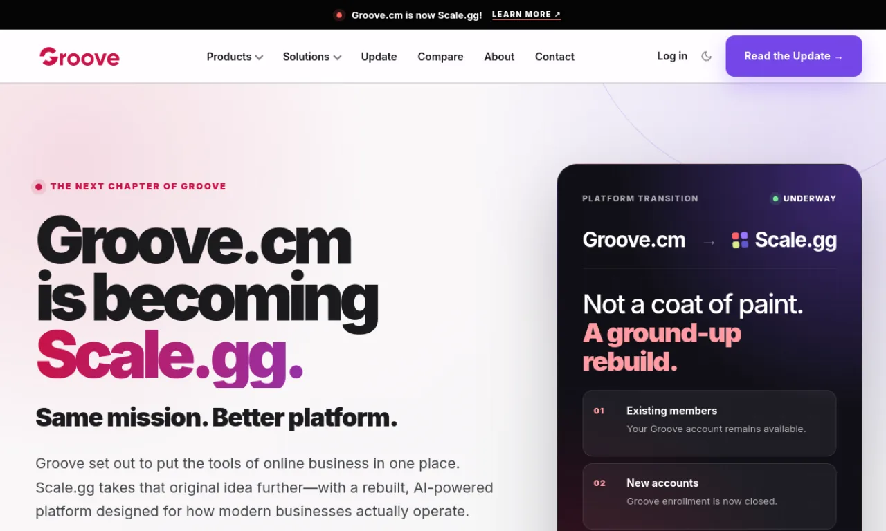 Screenshot of GrooveFunnels website