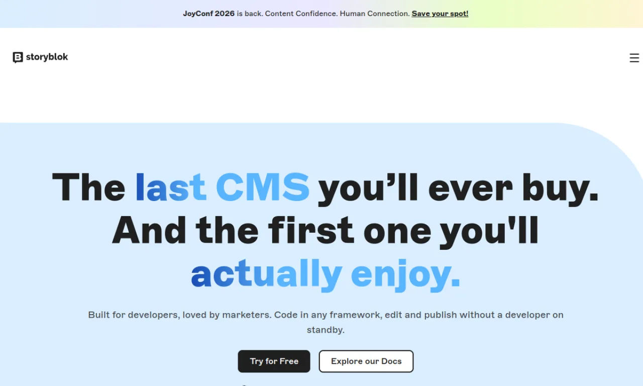 Screenshot of Storyblok website