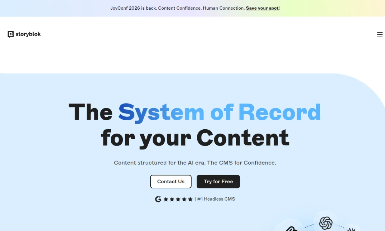Screenshot of Storyblok website