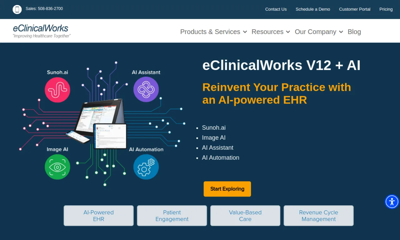Screenshot of eClinicalWorks website