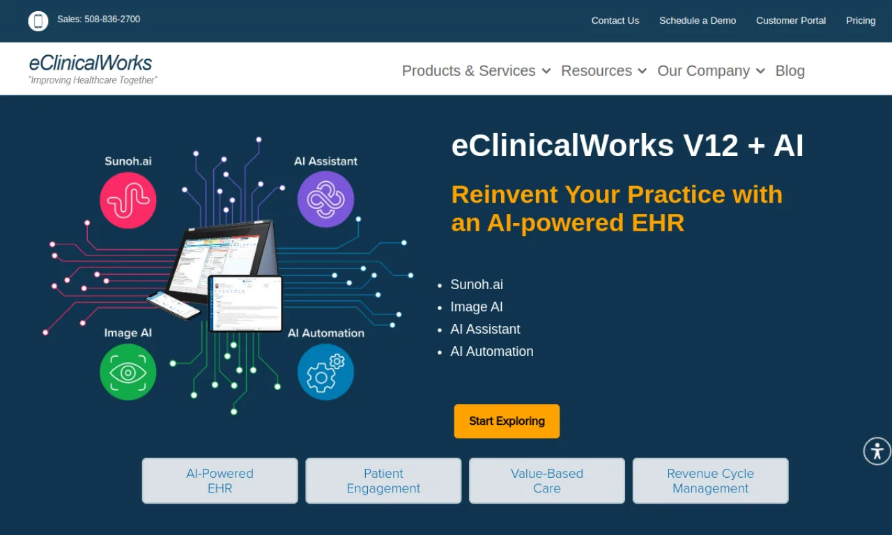 Screenshot of eClinicalWorks website