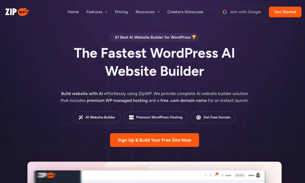 Screenshot of Hostinger AI / Zipwp website