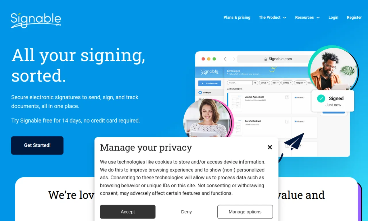 Screenshot of Signable website