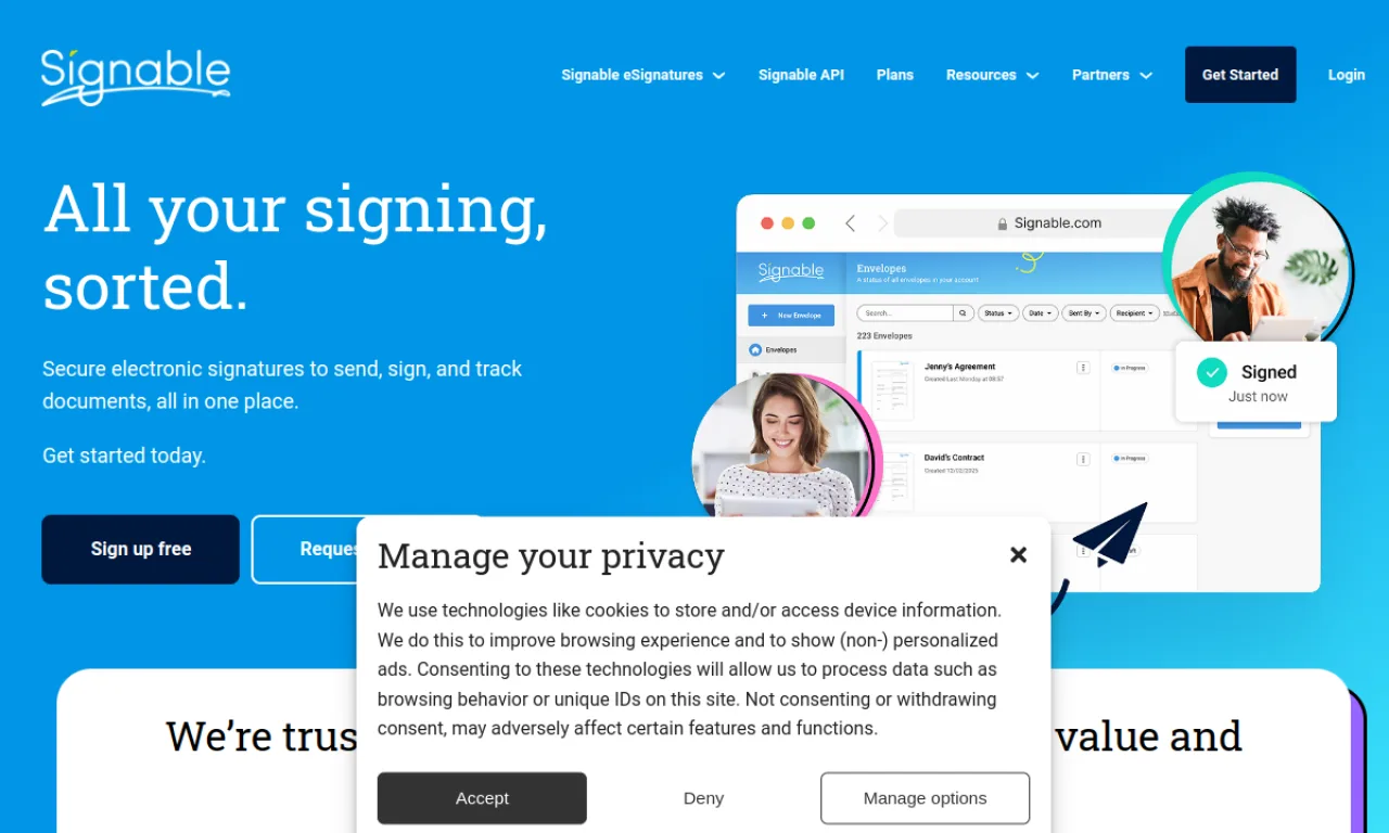 Screenshot of Signable website