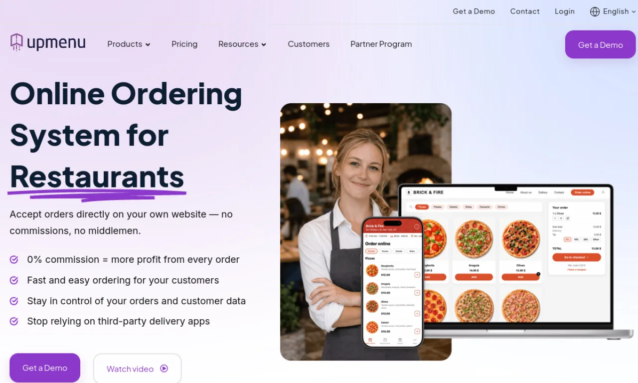 Screenshot of UpMenu website