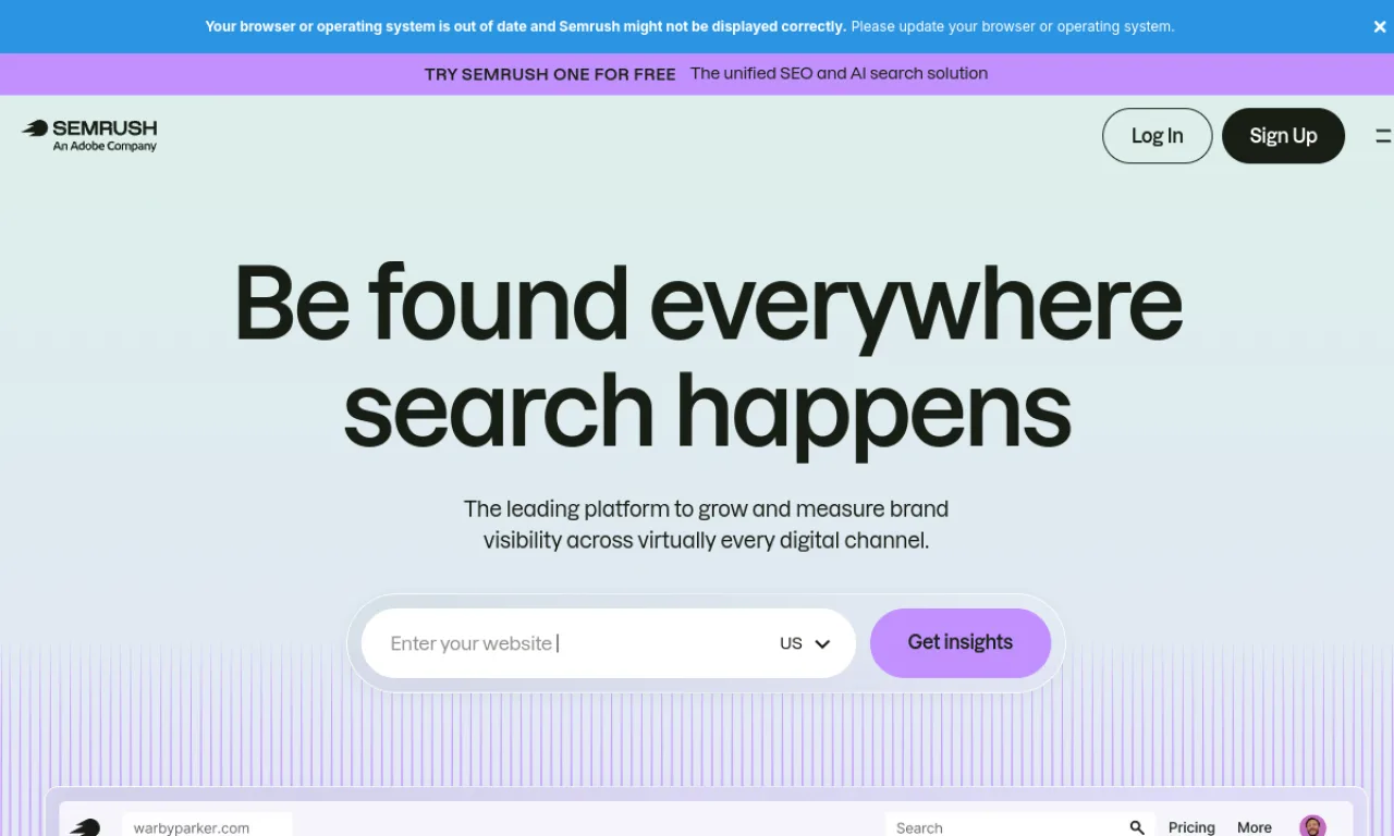 Screenshot of Semrush AI toolkit website