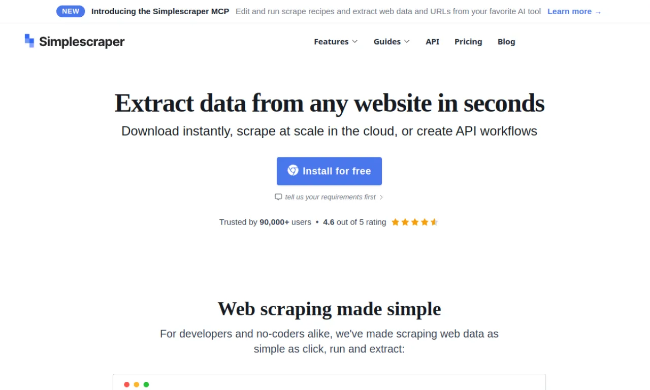 Screenshot of Simplescraper website