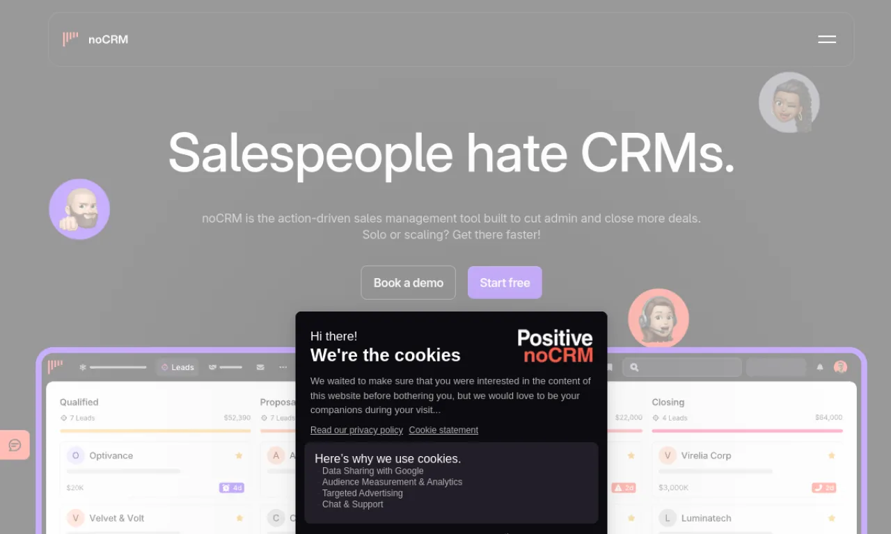 Screenshot of noCRM.io website