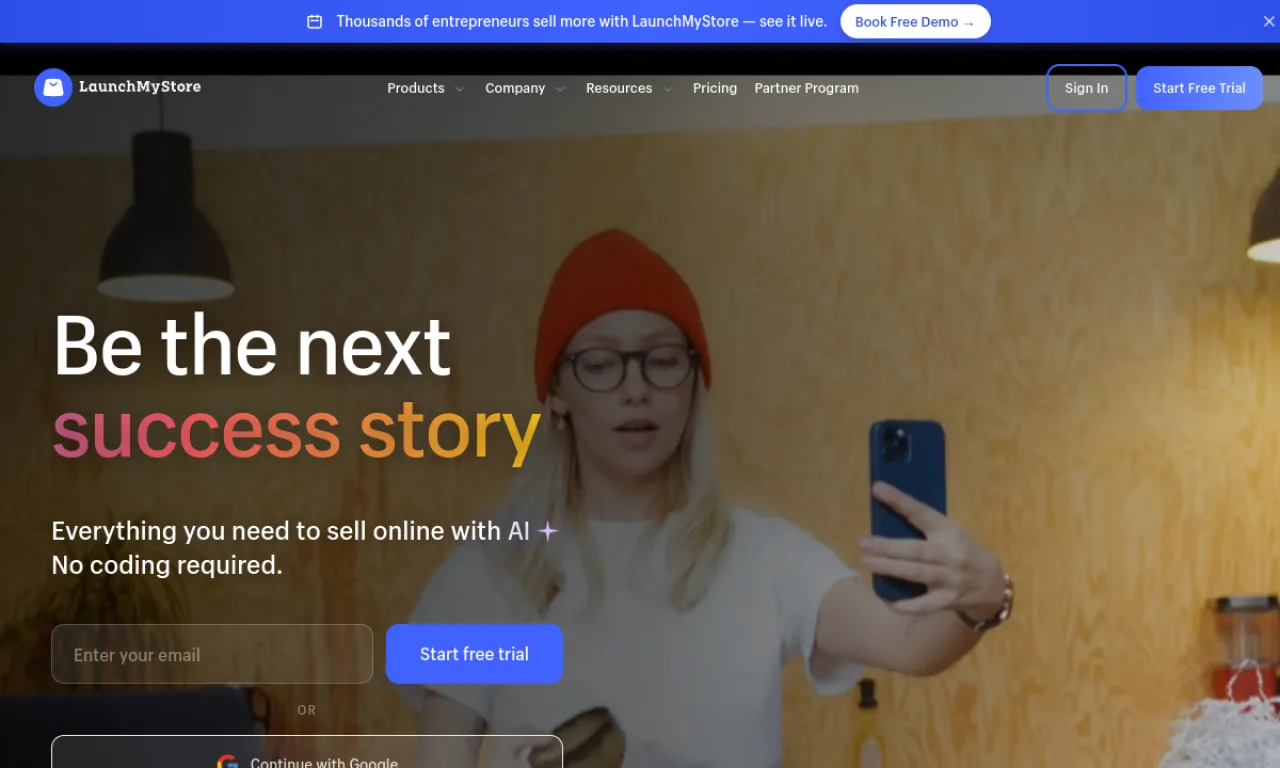Screenshot of LaunchMyStore website