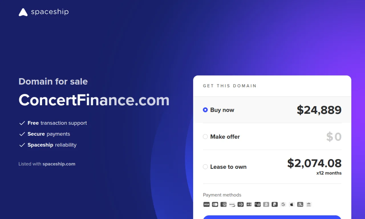 Screenshot of Captivate / Concert Finance website