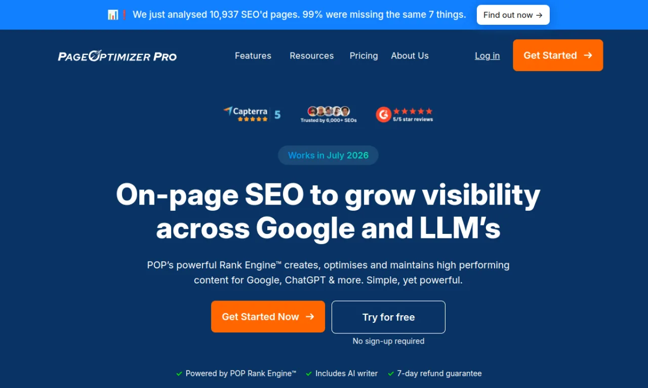 Screenshot of Page Optimizer Pro website