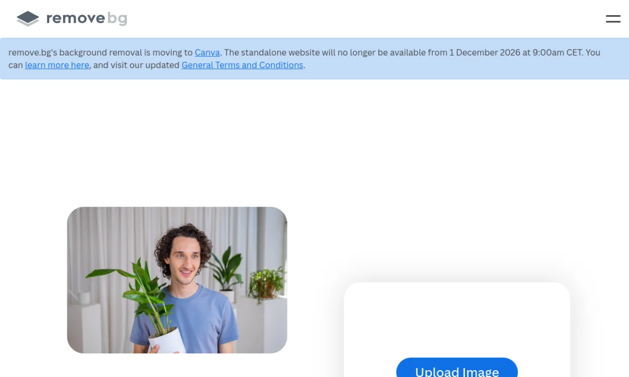 Screenshot of Remove.bg website