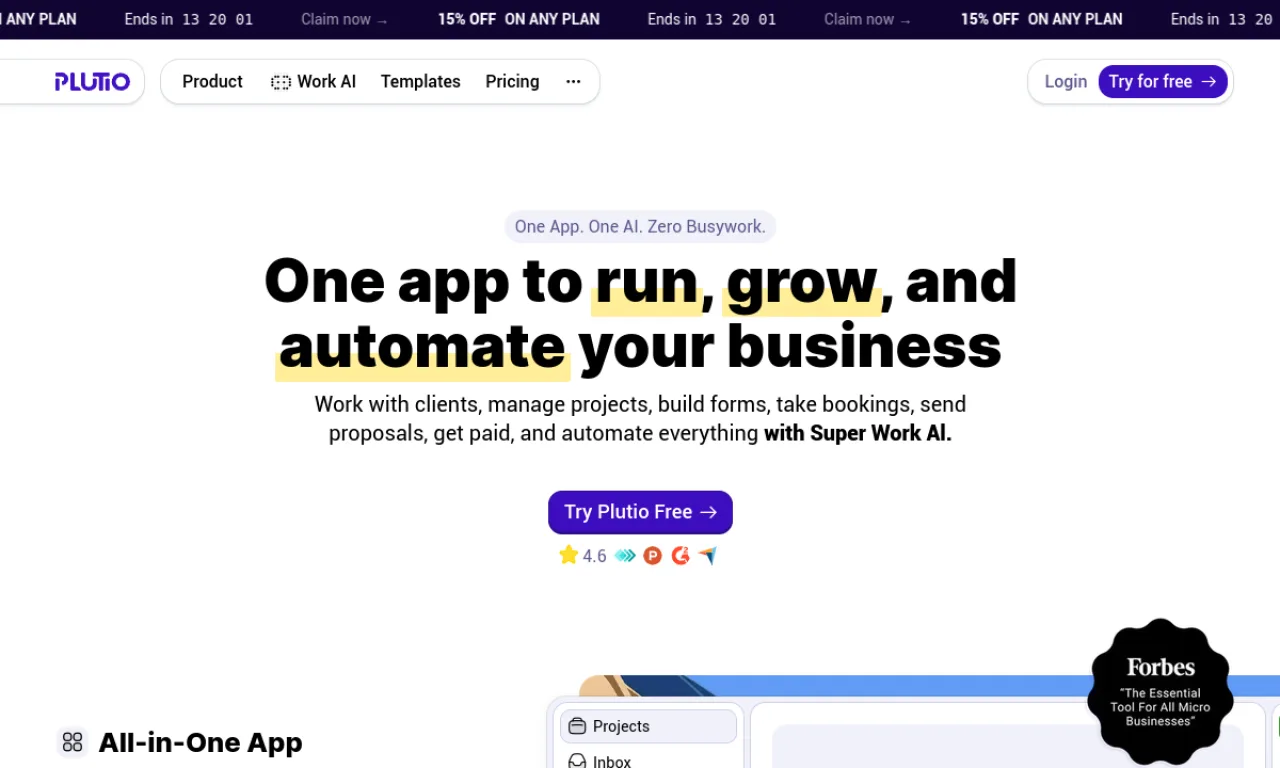 Screenshot of Plutio website
