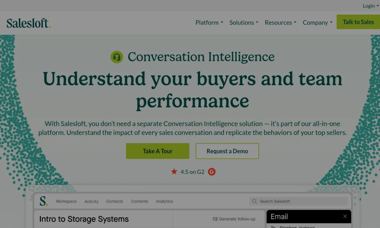 Screenshot of Salesloft Conversations website