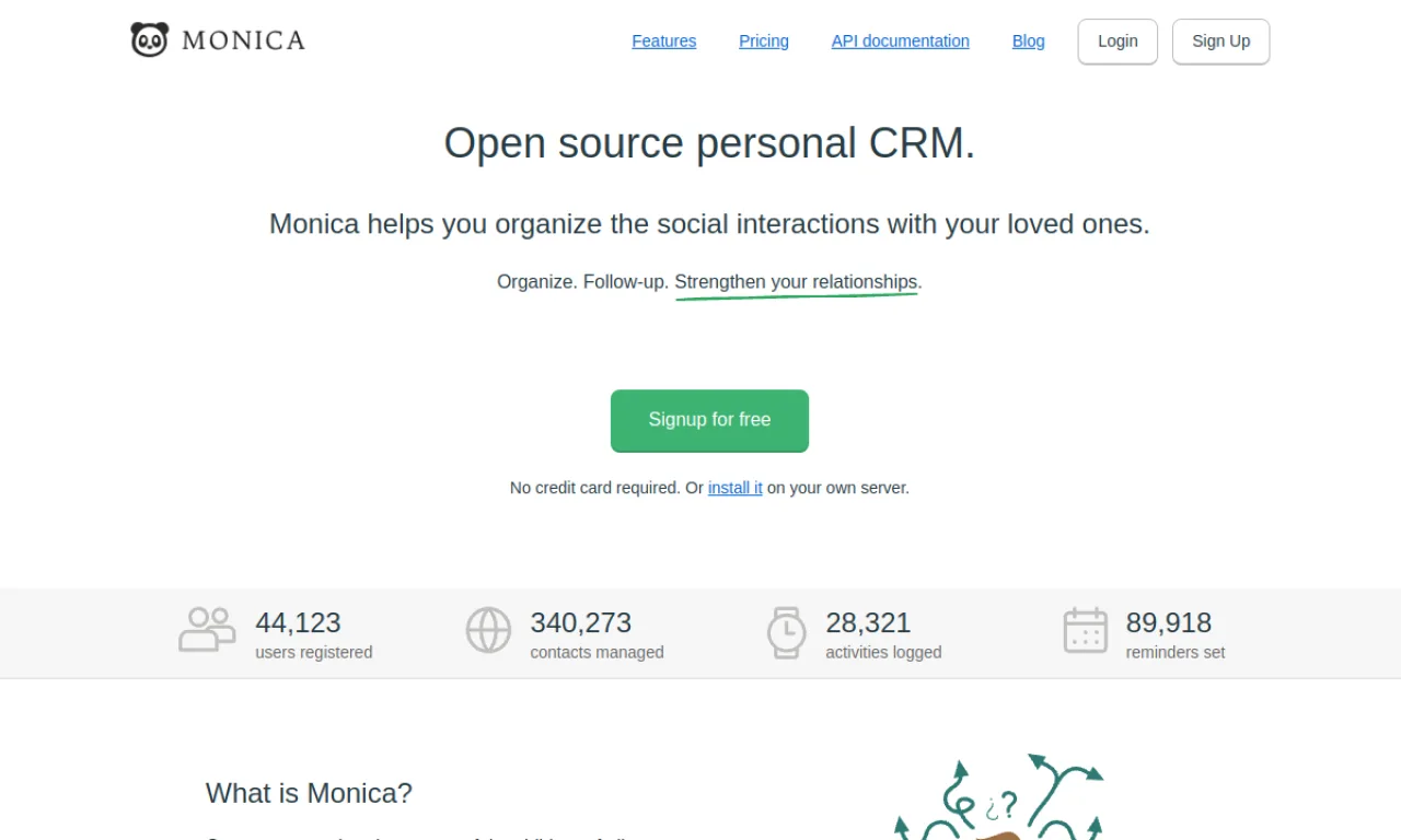 Screenshot of Monica website