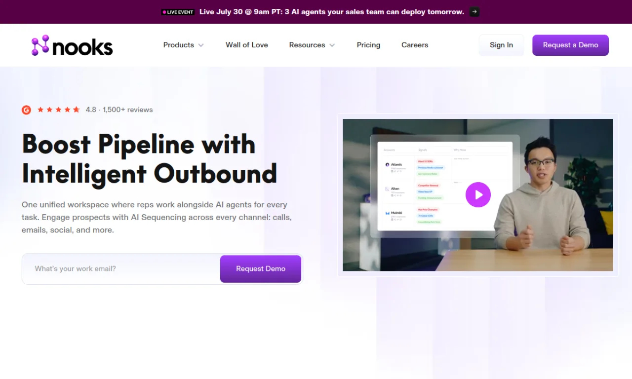 Screenshot of Nooks website
