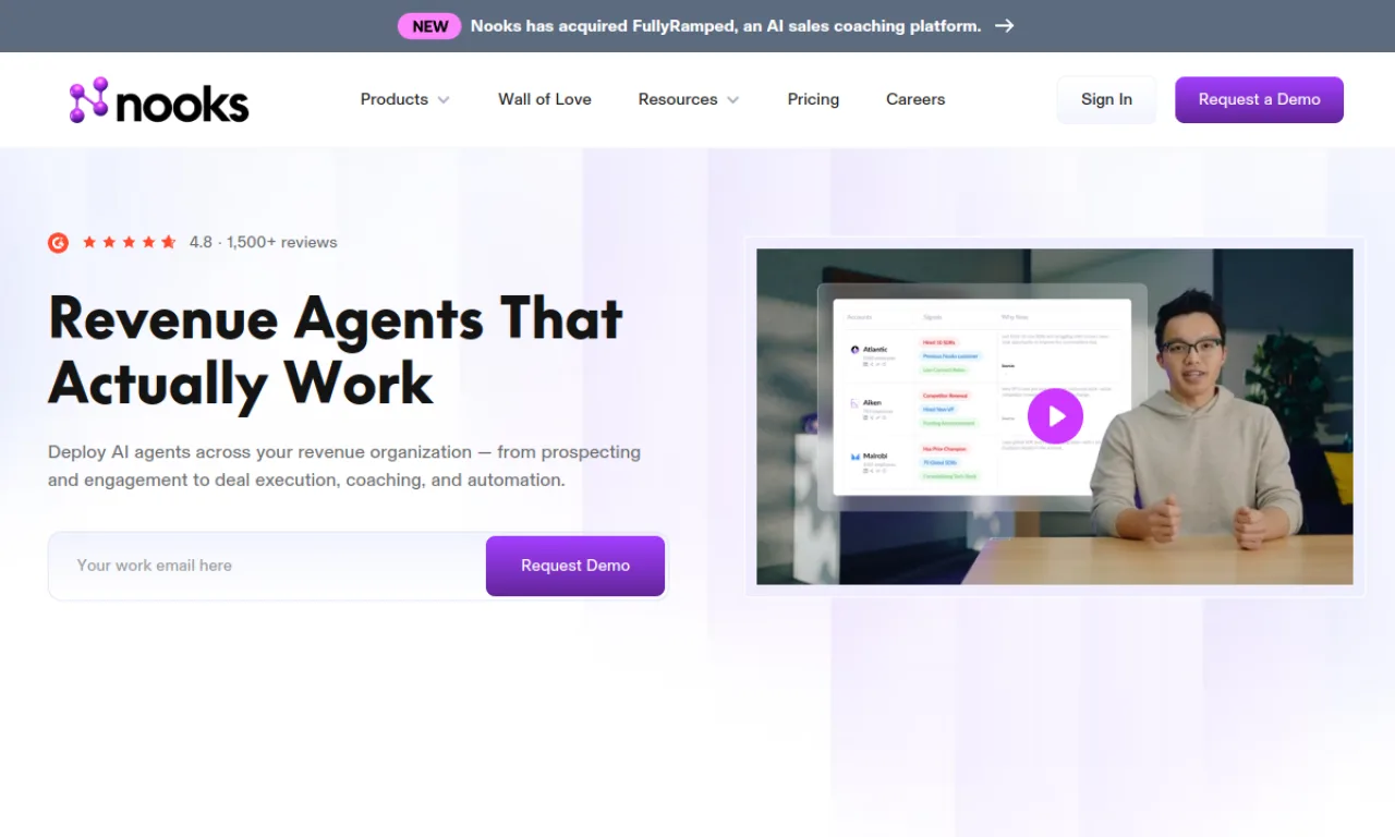 Screenshot of Nooks website