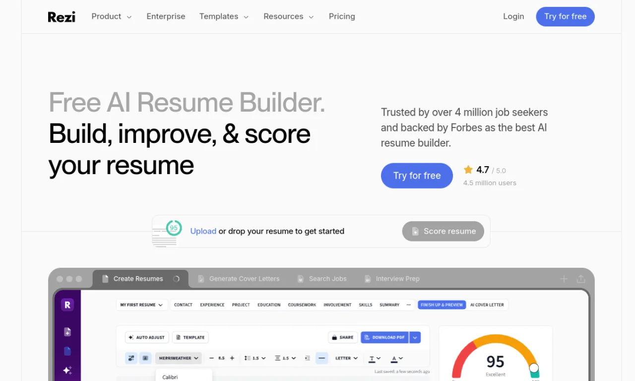 Screenshot of Rezi website
