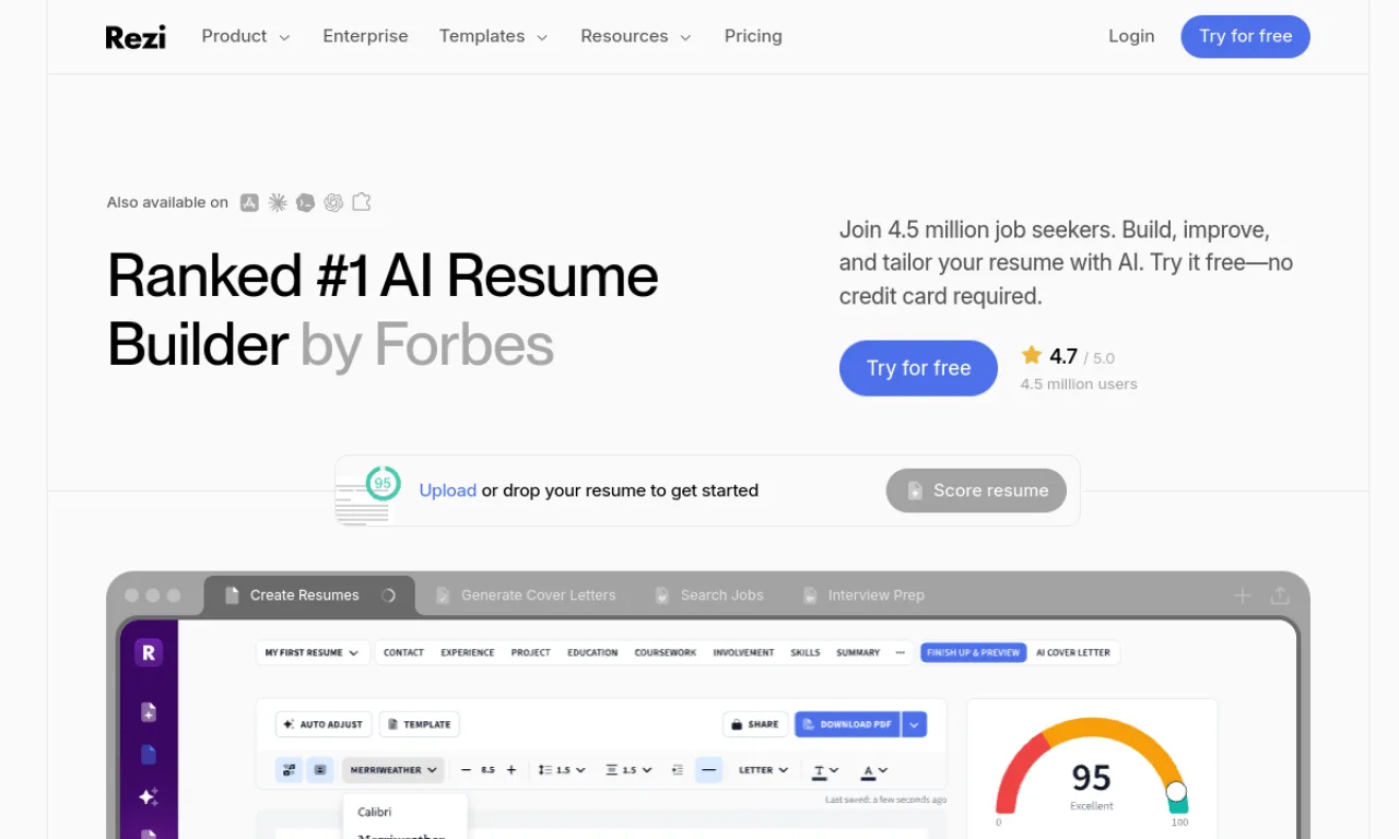 Screenshot of Rezi website
