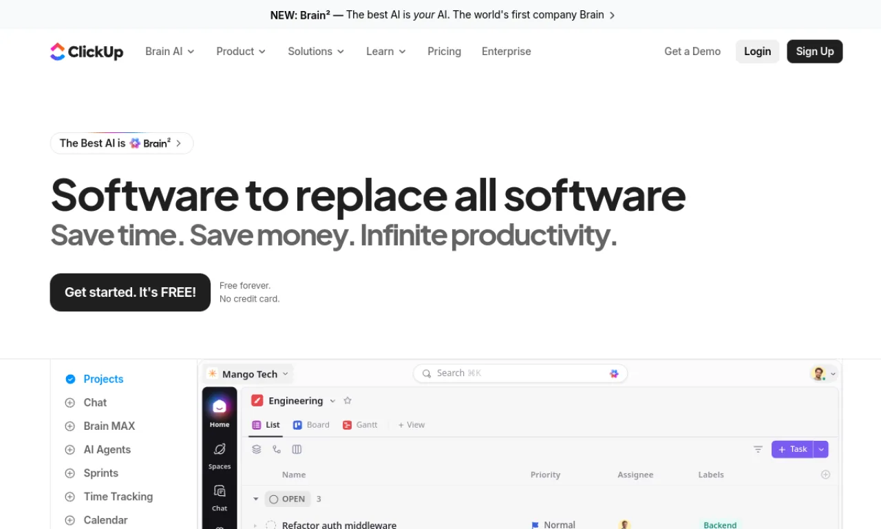 Screenshot of ClickUp website