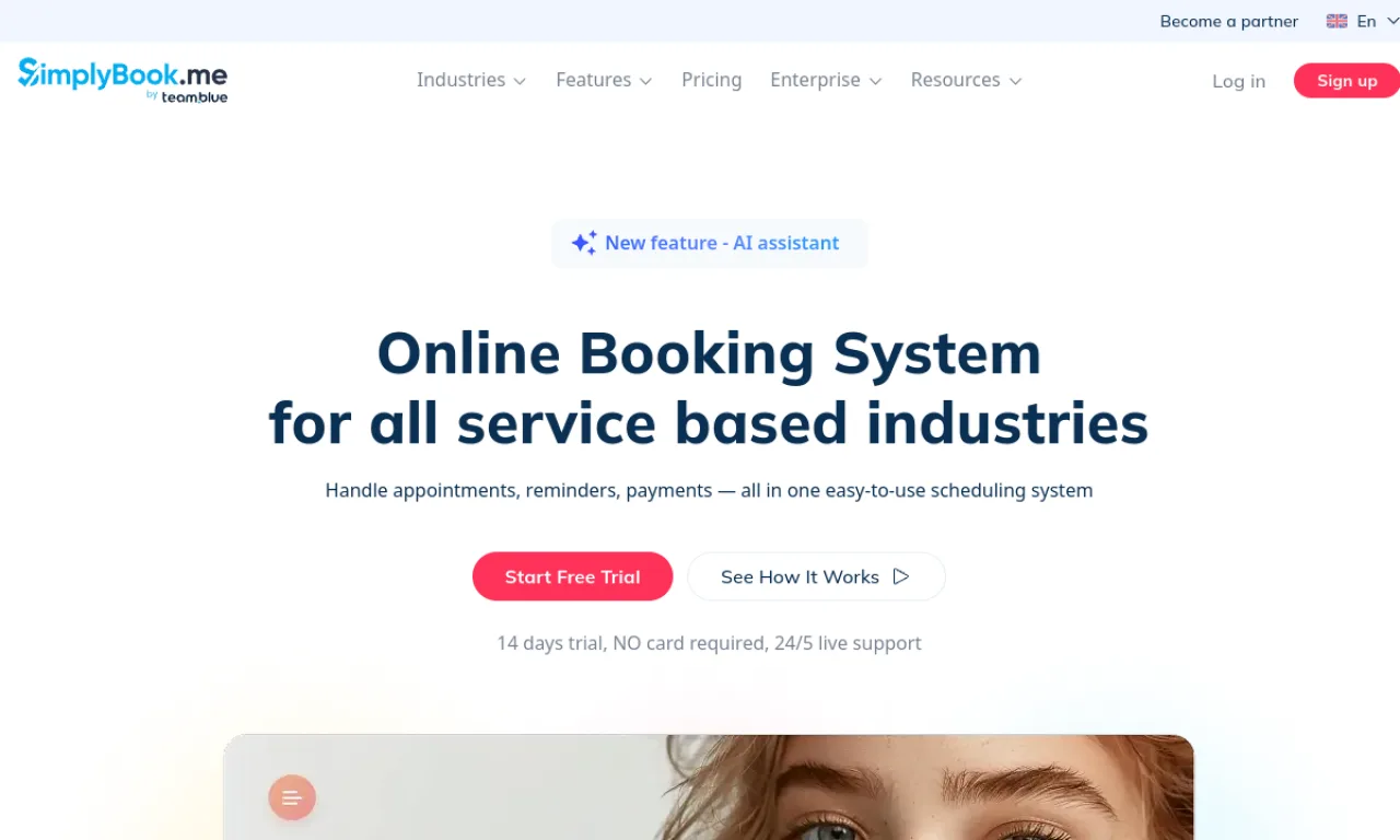 Screenshot of Simplybook.me website