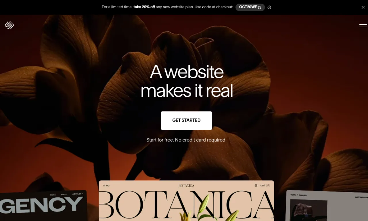 Screenshot of Squarespace website