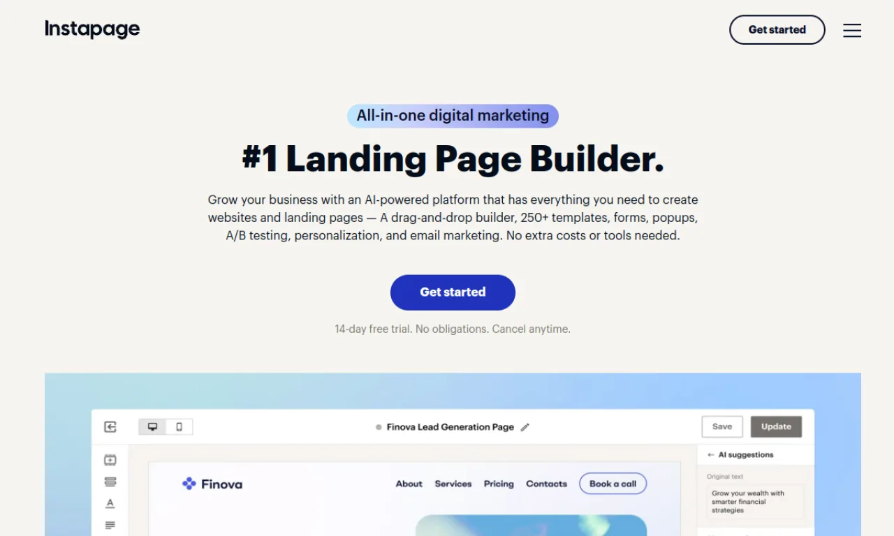Screenshot of Instapage website