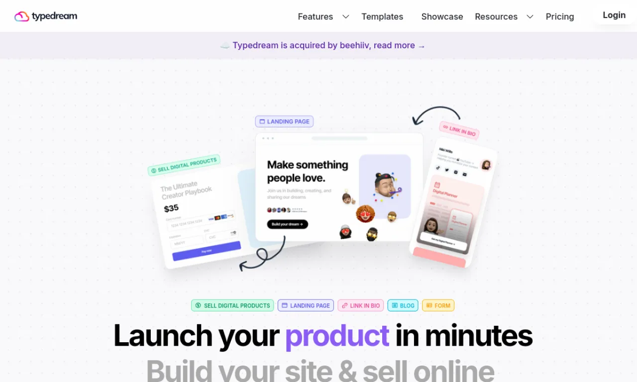 Screenshot of Typedream website