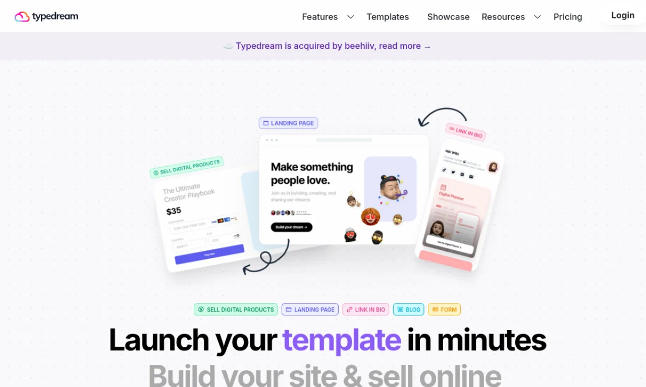 Screenshot of Typedream website