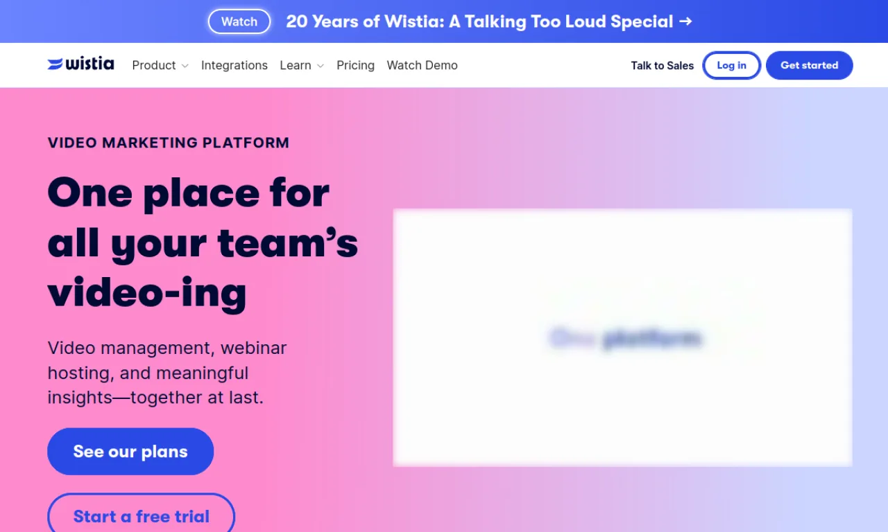 Screenshot of Wistia website